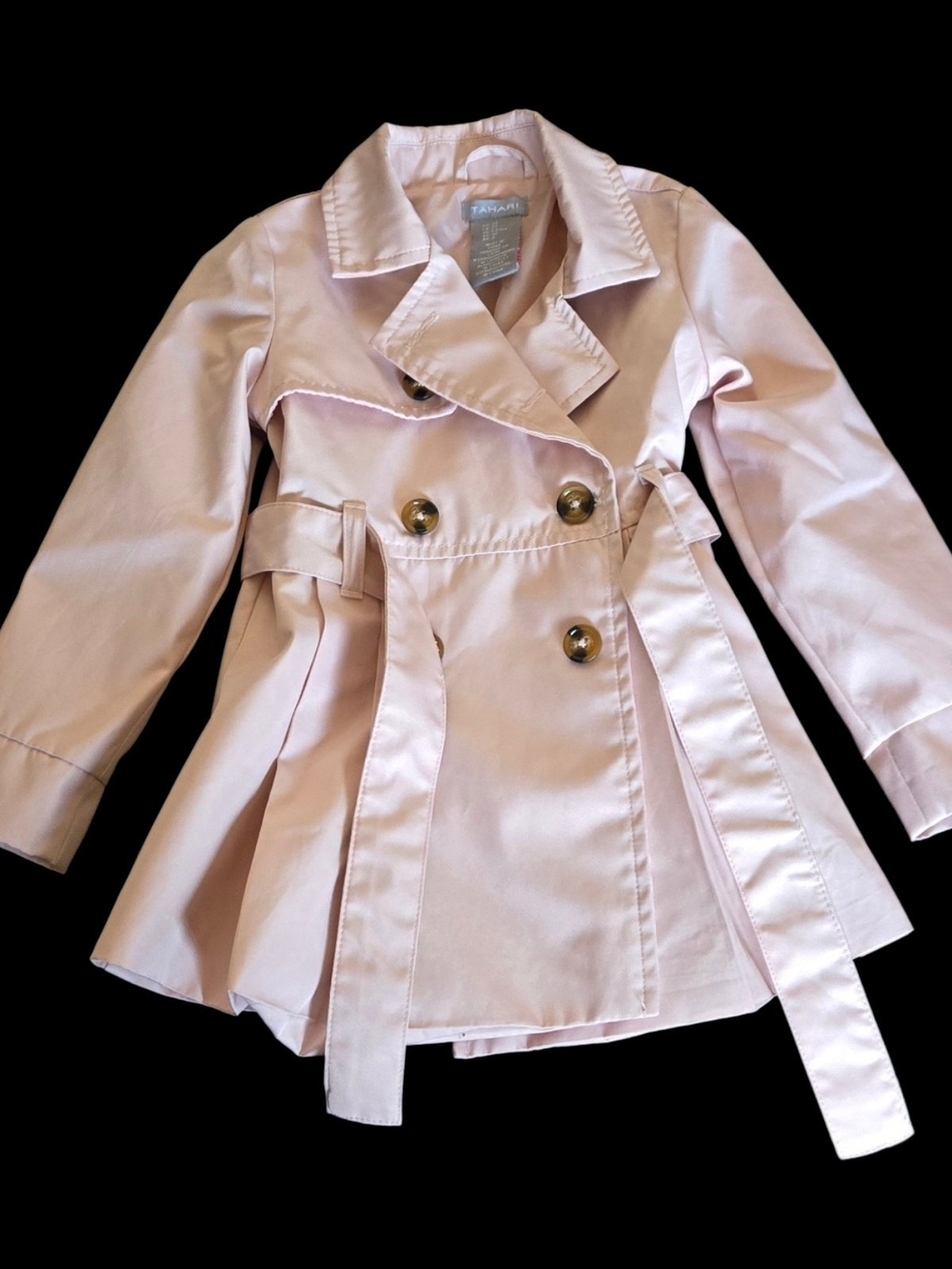 Tahari Girls Light Pink Double-Breasted Pea Coat with Belt Sz 2T